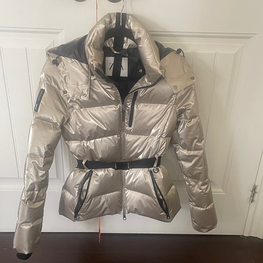 Zara Metallic Silver Puffer Jacket